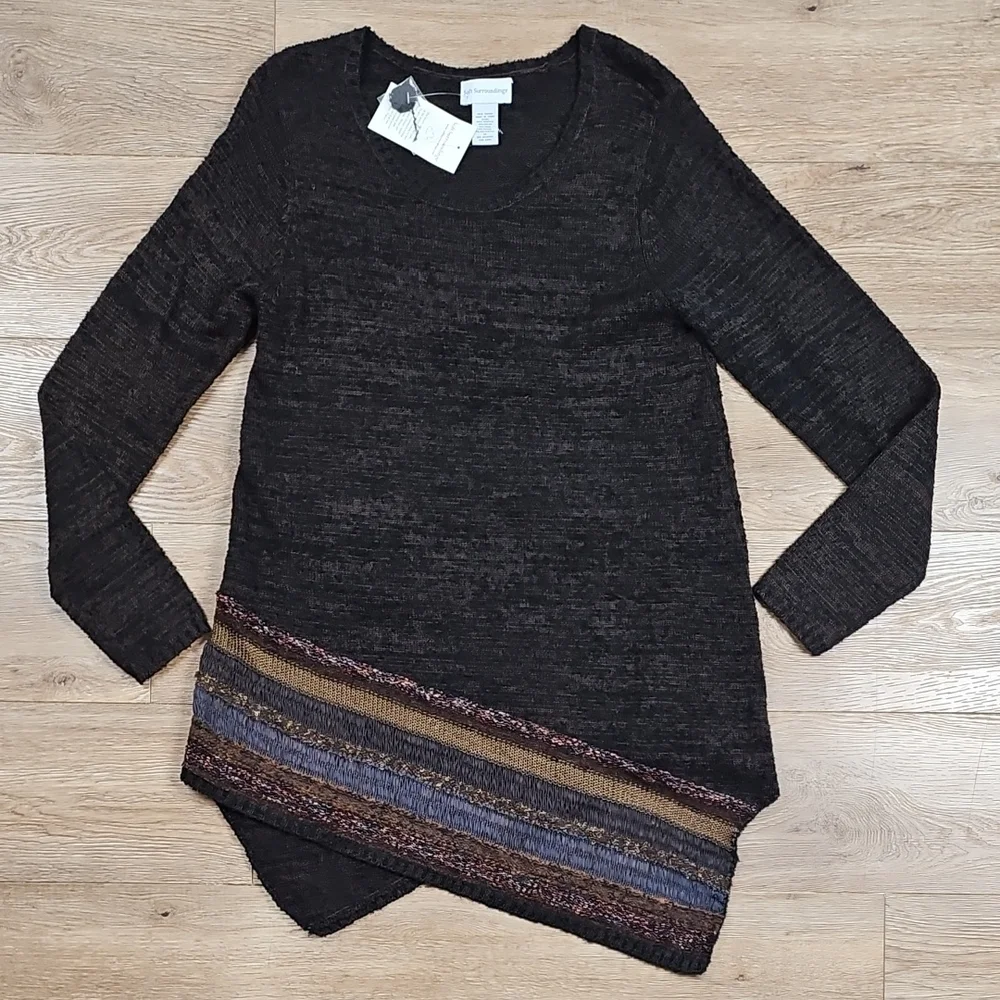 NWT Soft Surroundings Raku Brown & Black Marled Knit Asymmetric Tunic Sweater